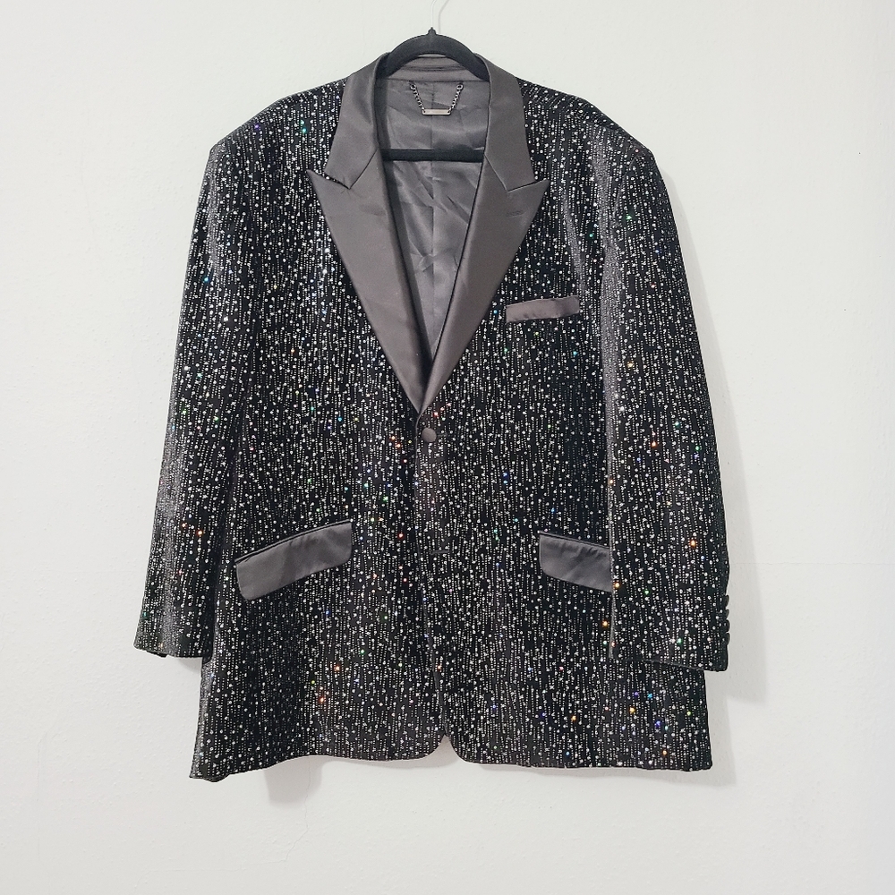 BARABAS Exclusive Velvet Shiny Applique Slim Fit Blazer Jacket Size 52R 5XL‎